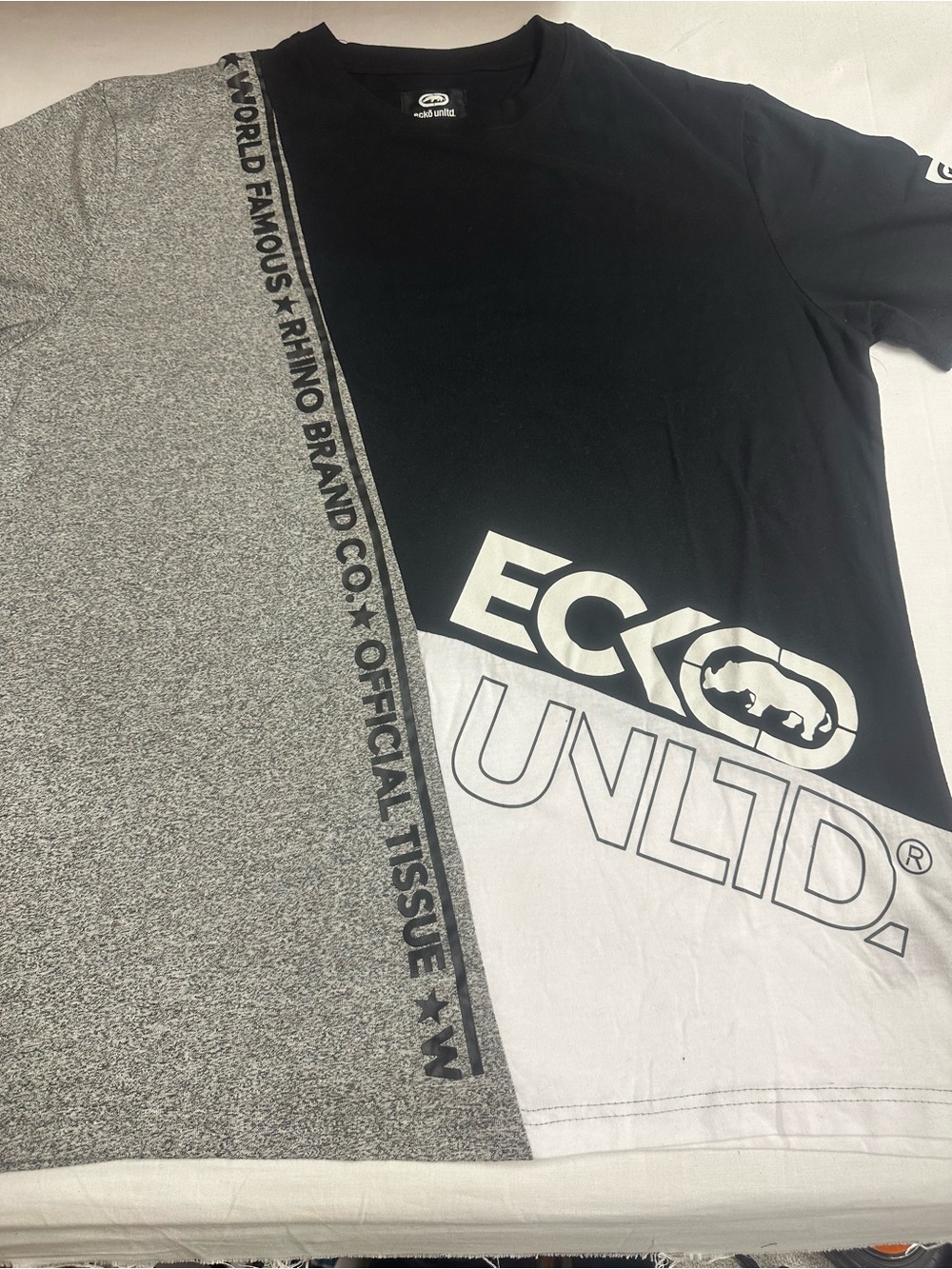 Ecko Unlimited Black, Gray & White Diagonal Block Graphic Tee